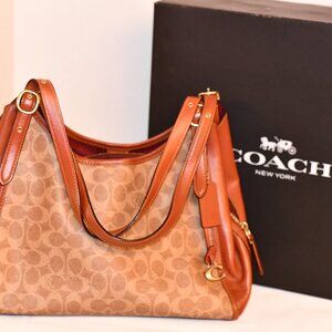 Coach Signature Coated Canvas Lori Shoulder Bag– Tan/Brown – Style C with Box